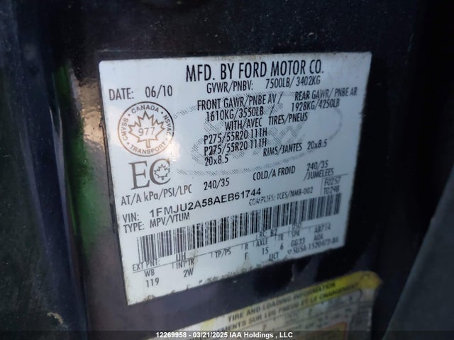 12269958 :رقم المزاد ، 1FMJU2A58AEB61744 vin ، 2010 Ford Expedition Limited مزاد بيع