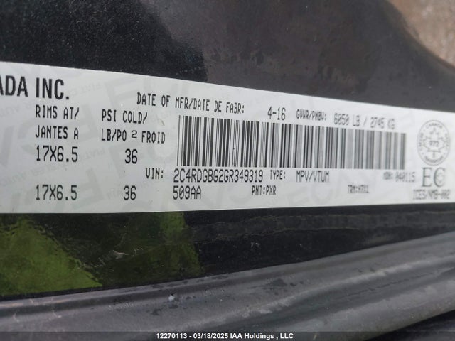 2C4RDGBG2GR349319 Dodge 2016