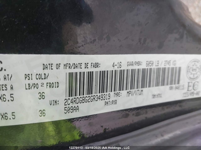 2C4RDGBG2GR349319 Dodge 2016