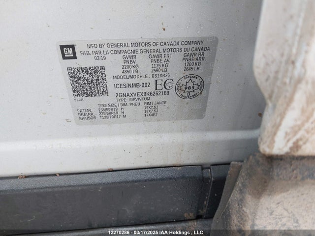 2GNAXVEX8K6262188 Chevrolet EQUINOX LT
