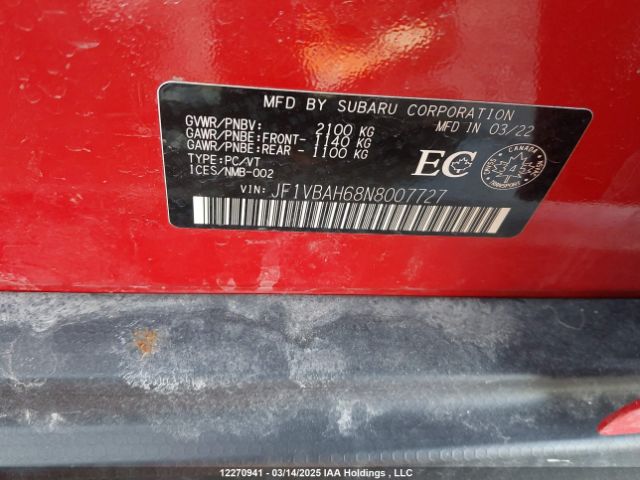JF1VBAH68N8007727 Subaru Wrx Premium