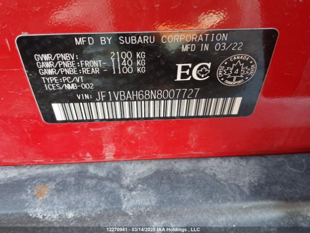 JF1VBAH68N8007727 Subaru Wrx Premium