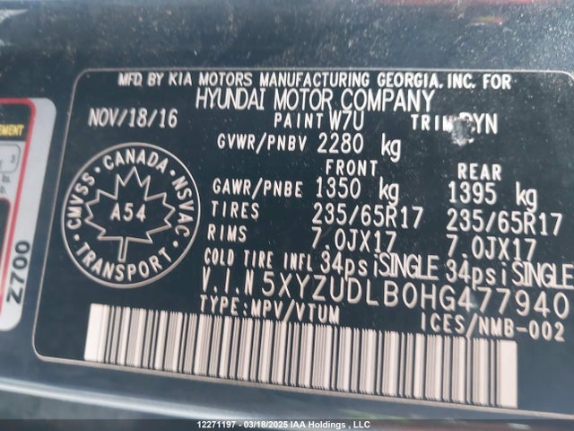 5XYZUDLB0HG477940 Hyundai gdi theta ii