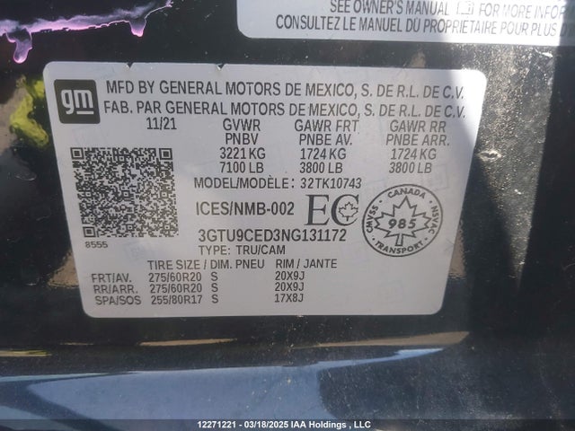 3GTU9CED3NG131172 GMC l84