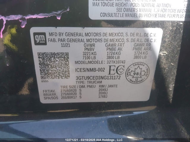 3GTU9CED3NG131172 GMC l84