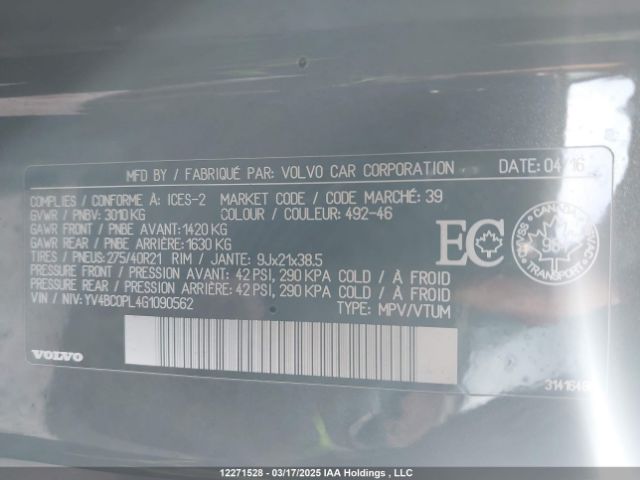 YV4BC0PL4G1090562 Volvo Xc90 Hybrid T8 Phev Inscription