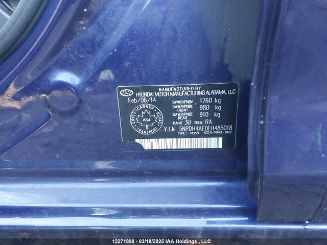 2014 Hyundai Elantra Gl მანქანა იყიდება აუქციონზე, vin: 5NPDH4AE0EH485018, აუქციონის ნომერი: 12271898