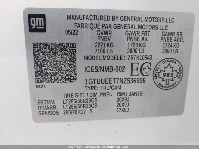 1GTUUEET7NZ536906 GMC lm2