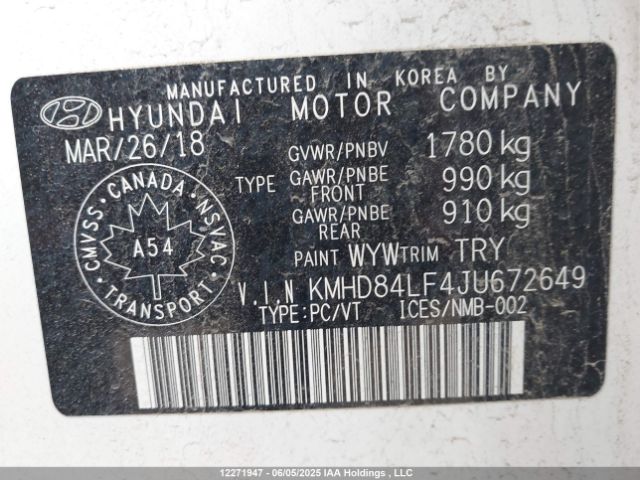 KMHD84LF4JU672649 Hyundai Elantra