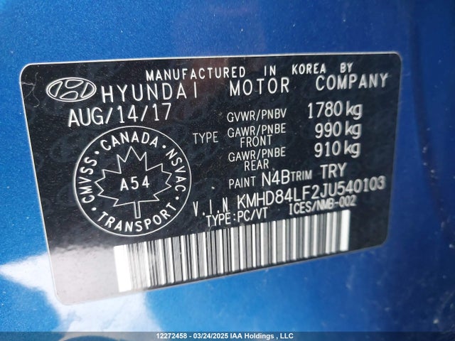 KMHD84LF2JU540103 Hyundai mpi nu