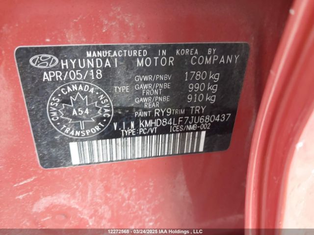 KMHD84LF7JU680437 Hyundai Elantra Sel/value/limited