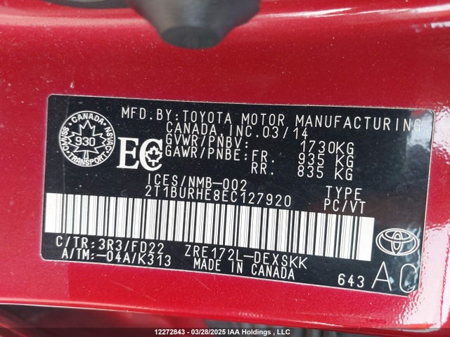 Toyota 2zr-fe 2014 2T1BURHE8EC127920 Image 9