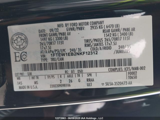1FTEW1EB2NKF12312 Ford F-150