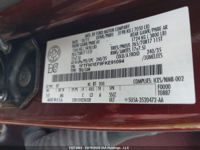 1FTFW1EF9FKE91094 Ford F-150 Xlt