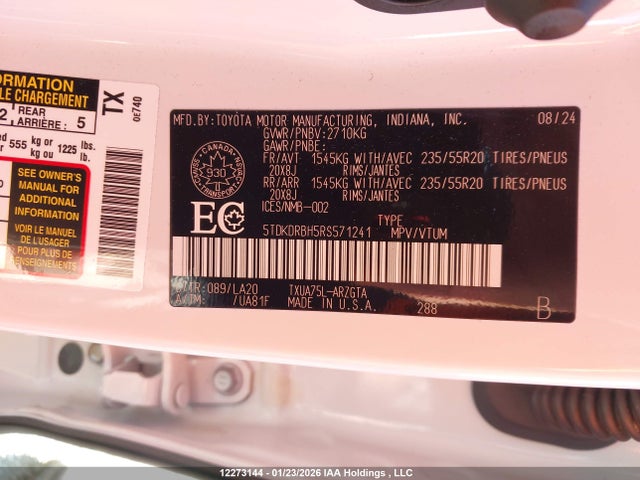 5TDKDRBH5RS571241 Toyota Highlander Le/xle/xse/limited/platinum