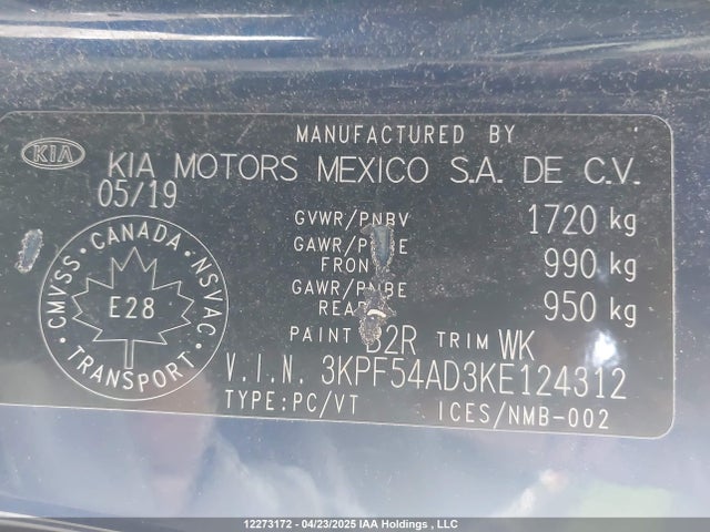 3KPF54AD3KE124312 KIA mpi nu