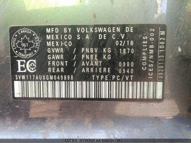 3VW117AUXGM049898 Volkswagen 1.8 tsi