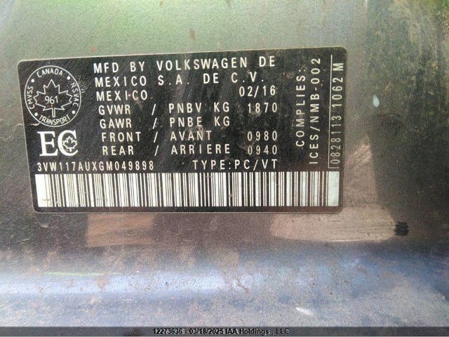 3VW117AUXGM049898 Volkswagen 1.8 tsi