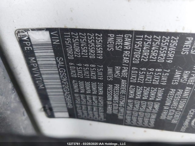 Land Rover td6 lev3 lev160 2016 SALGS2KF2GA256949 Image 9