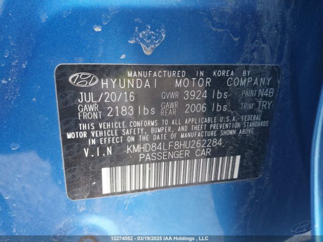 KMHD84LF8HU262284 Hyundai Elantra Se/value/limited