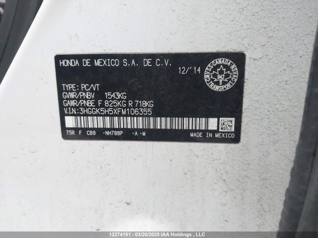 3HGGK5H5XFM106355 Honda l15b1