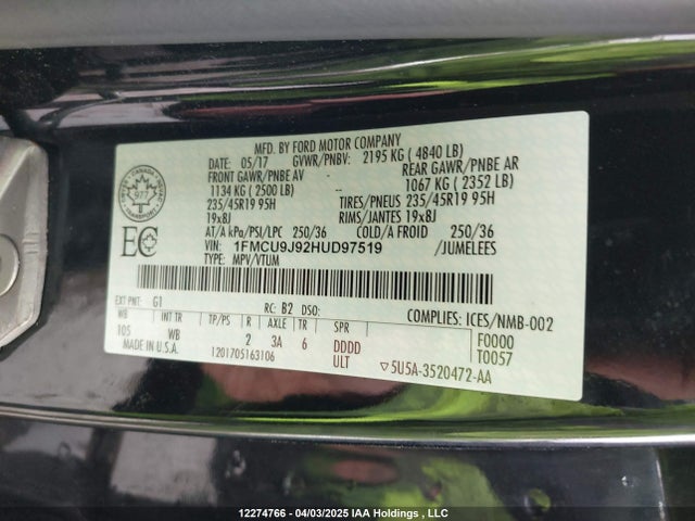Ford Escape 2017 1FMCU9J92HUD97519 Image 9