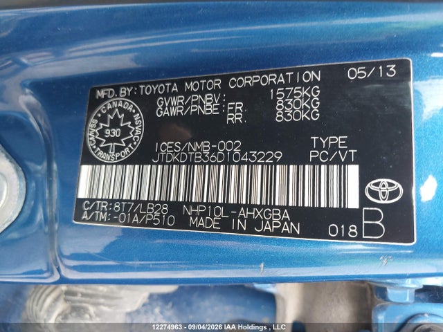 Продаж на аукціоні авто 2013 Toyota Prius C Technology, vin: JTDKDTB36D1043229, номер лоту: 12274963