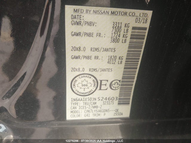 1N6AA1E50JN524603 Nissan 2018