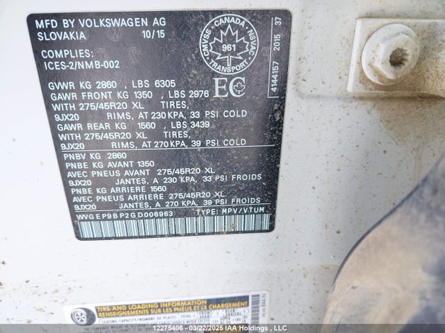 WVGEP9BP2GD006963 Volkswagen Touareg