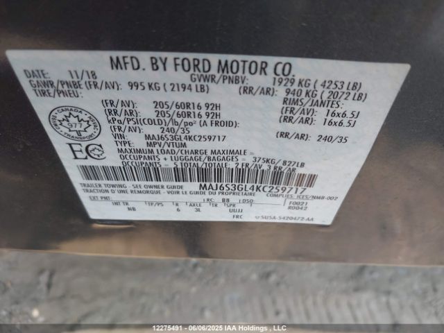 MAJ6S3GL4KC259717 Ford Ecosport Se