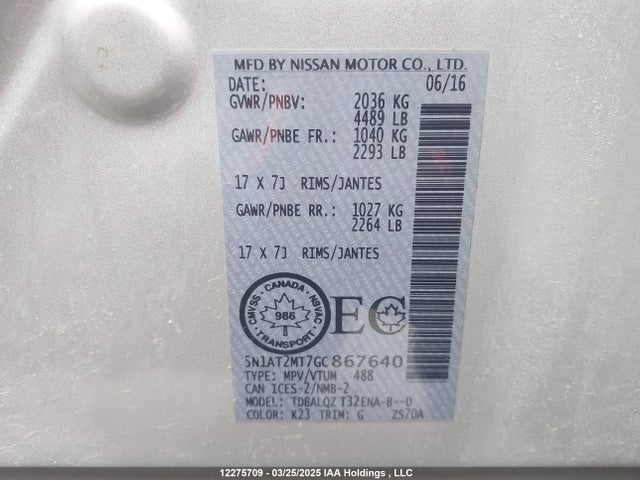 5N1AT2MT7GC867640 Nissan 2016