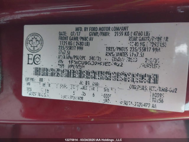 1FMCU9GD2HUE59822 Ford ESCAPE SE