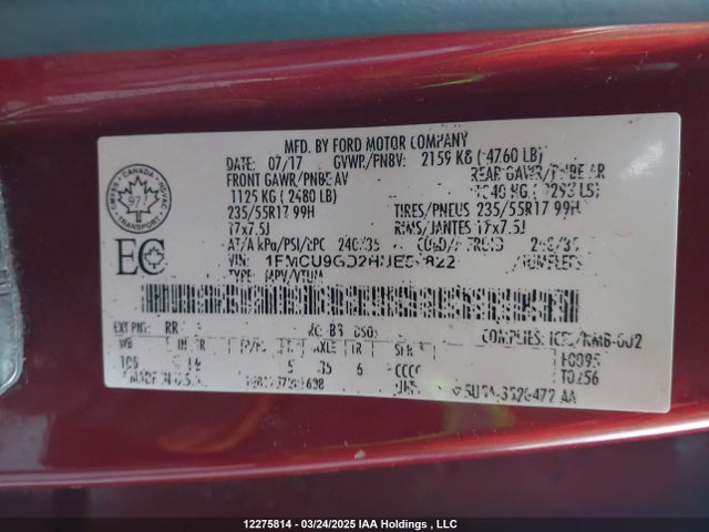 1FMCU9GD2HUE59822 Ford ESCAPE SE