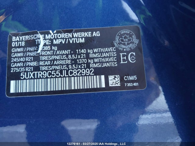 5UXTR9C55JLC82992 BMW X3 3.0I
