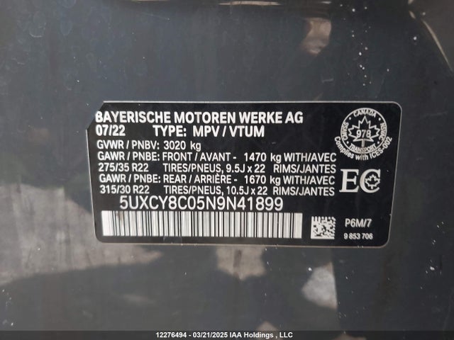 5UXCY8C05N9N41899 BMW 2022