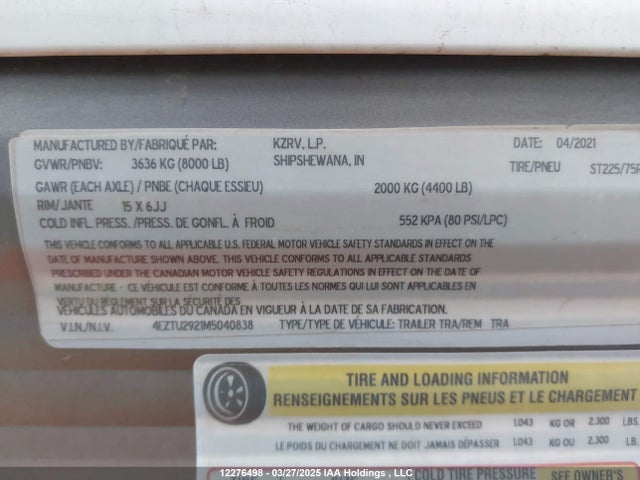 4EZTU2921M5040838 Sportsman Travel Trailer