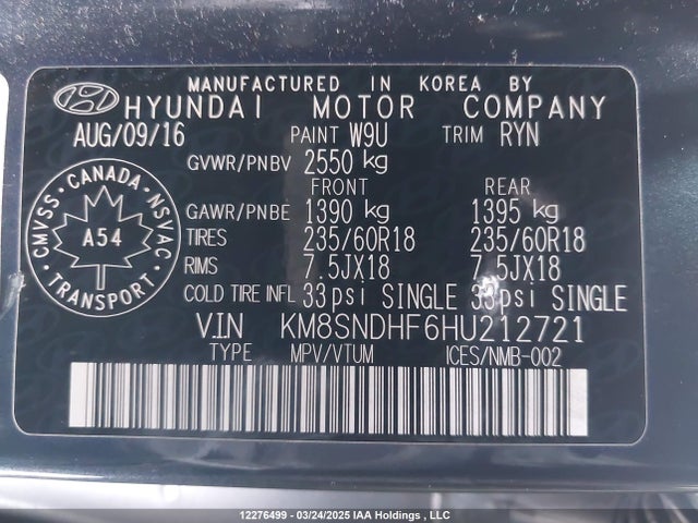 KM8SNDHF6HU212721 Hyundai gdi lambda ii