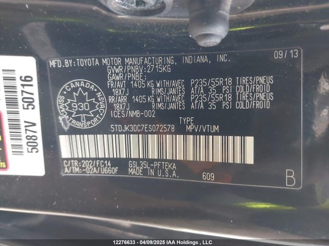 Продажа на аукционе авто 2014 Toyota Sienna, vin: 5TDJK3DC7ES072578, номер лота: 12276633