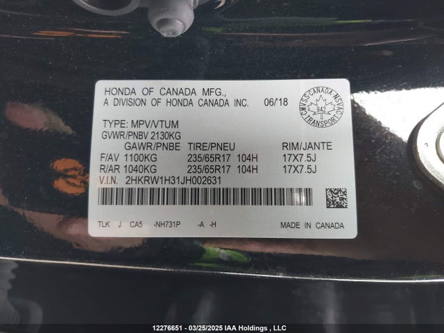 2HKRW1H31JH002631 Honda k24w9/k24v9