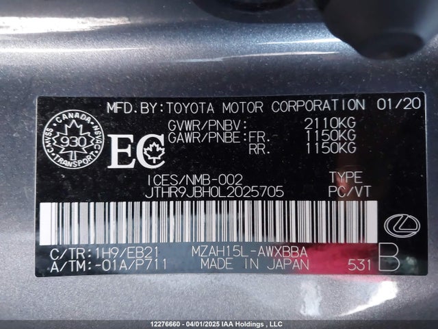 JTHR9JBH0L2025705 Lexus m20a-fxs, 3nm, 1mm