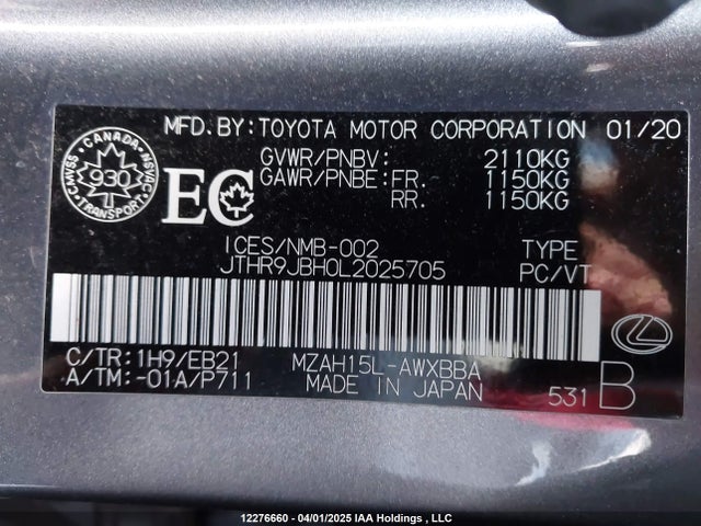 JTHR9JBH0L2025705 Lexus m20a-fxs, 3nm, 1mm