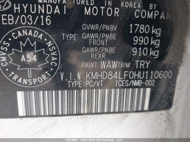 KMHD84LF0HU110600 Hyundai Elantra