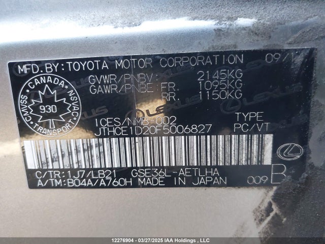Lexus 2gr-fse 2015 JTHCE1D20F5006827 Image 9