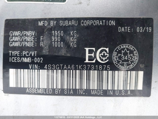 4S3GTAA61K3731875 Subaru Impreza