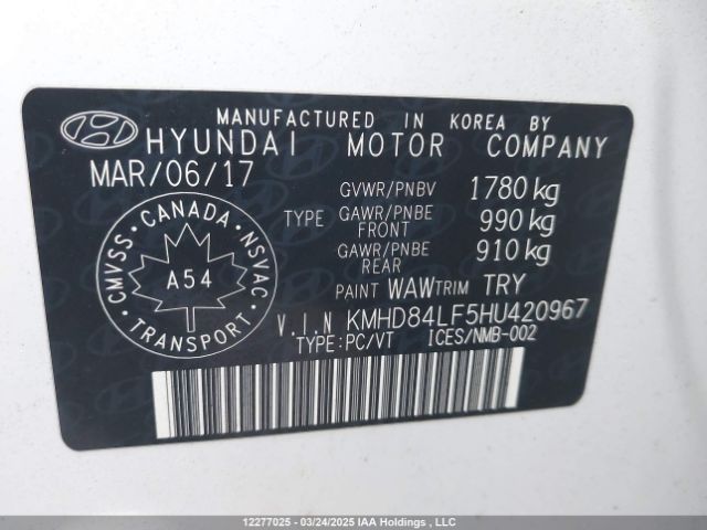 KMHD84LF5HU420967 Hyundai Elantra