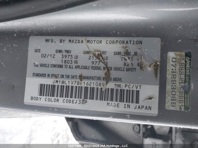Aukcja sprzedaży 2012 Mazda 3 I, vin: JM1BL1V78C1621089, numer aukcji: 12277886