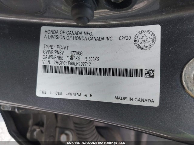 2HGFC1F98LH102712 Honda l15b7