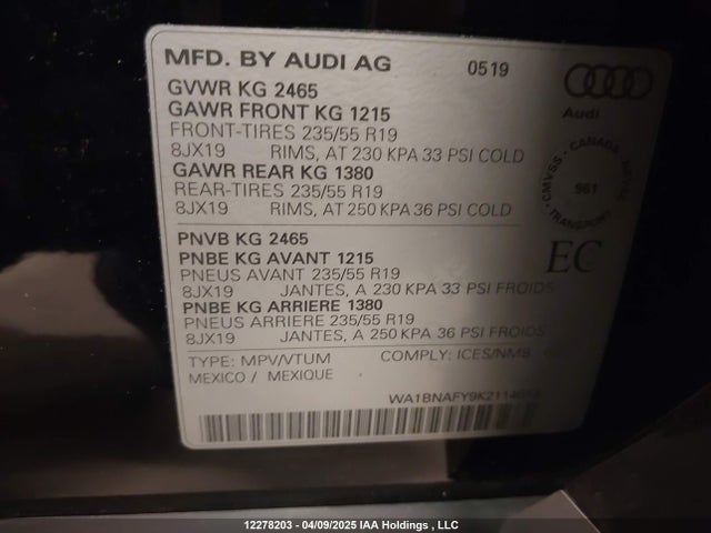 WA1BNAFY9K2114013 Audi Q5