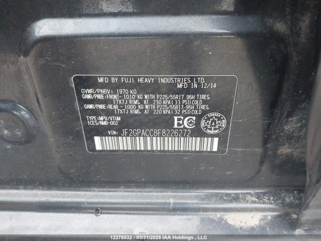 12278532 :رقم المزاد ، JF2GPACC8F8226272 vin ، 2015 Subaru Xv Crosstrek 2.0 Premium مزاد بيع