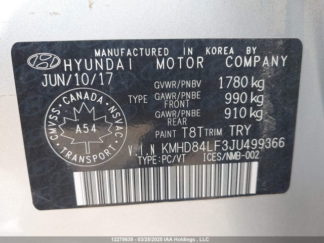 KMHD84LF3JU499366 Hyundai Elantra Sel/value/limited
